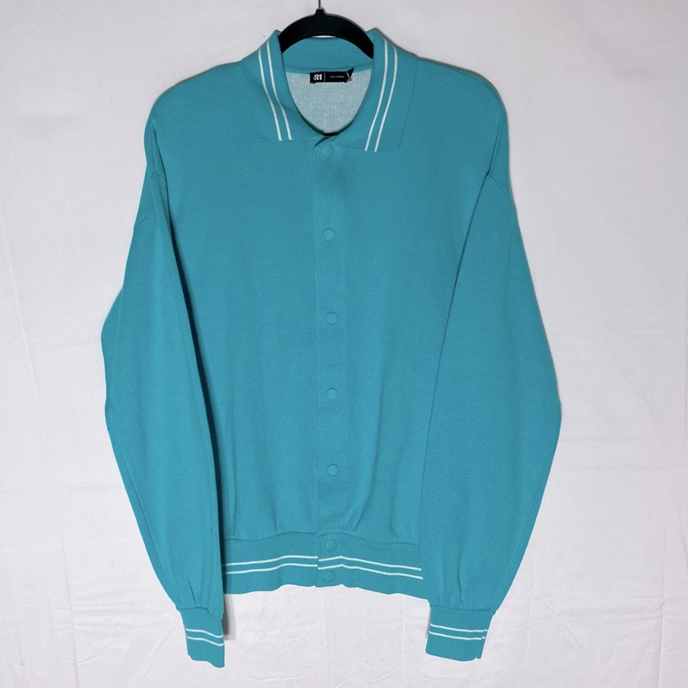 Le 31 Par Simons Turquoise Cotton Knit Snap Front Cardigan W Collar M